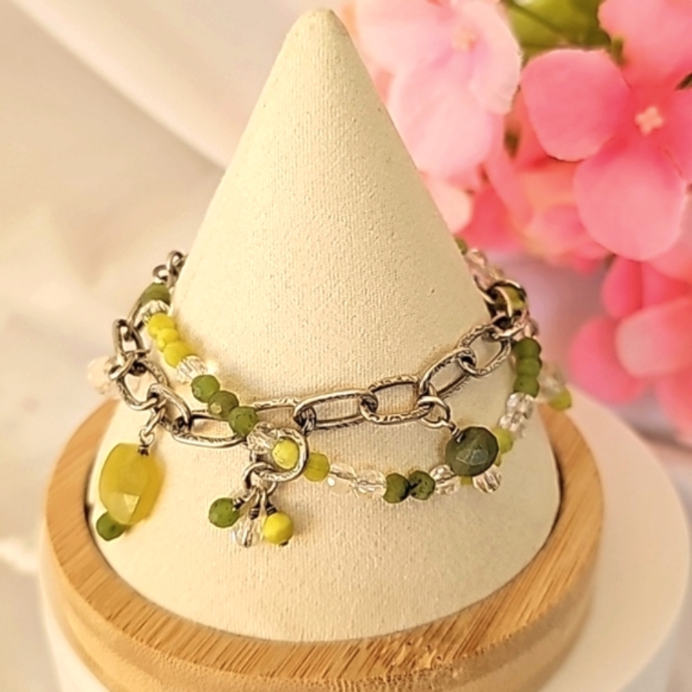 SILPADA   Sterling Silver Green Jade Crystal Toggle Bracelet B1248